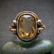 Art Deco Ring 835 Silber vergoldet Citrin gelb alt RG 54