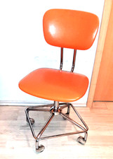 EGON EIERMANN MIDCENTURY VINTAGE DREH STUHL CHAIR ORANGE KUNST LEDER CHROM 70er