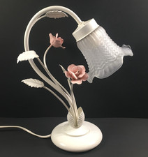 Florentiner Tischlampe Lampe Höhe 34 cm Floral Weiß Rosa Metall 60er Jahre