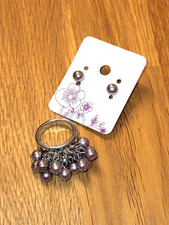 Ohrringe  und Ring silber mit altrosa Perlen von Bijou Brigitte - Modeschmuck