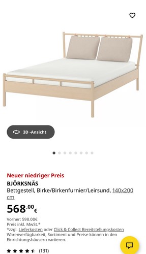Ikea bett björksnas 140x200zu - bett,