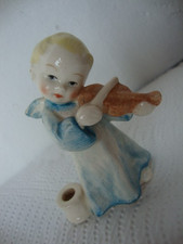 Uralter Engel v. HUMMEL mit Geige, mit Kerzenhalter rund weiß