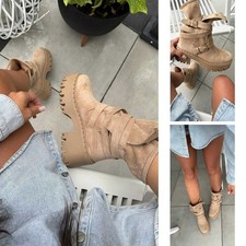 Damen Schuhe Ankle Boots Faux Wildleder Stiefeletten Blockabsatz