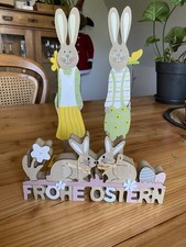 Osterdeko Set: 2 Holzfiguren, Osterei Osterhase, 30cm Und Holz Frohe Ostern