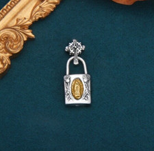 A27 Anhänger betende Hände Rosenkranz Jungfrau Maria Kreuz Schloß aus Silber 925