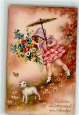 39189672 - Namenstag Maedchen Japanischer Sonnenschirm Wagasa Hund AK Petersen,