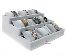 Schmucktreppe Uhrenständer Juwelier Display 3 Ebenen 9 Uhrenkissen grau