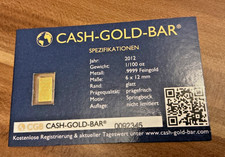 Original-Blister CASH GOLD BAR 1/100 oz Springbock 2012  .9999 Feingold 6x12 mm