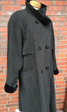 Damen Woll Mantel Kurze Gr. 22 dunkelgrau mit Samt, wie Trenchcoat 
