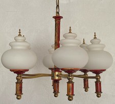 Antik Messing Glas, Glaskugel Kronleuchter, Lüster 6 Flammig