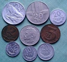 Polen 2x 10 Groszy 1978, 20 Groszy 1949 und 1975,  2 Zloty 1977,  5 Zloty...(2)