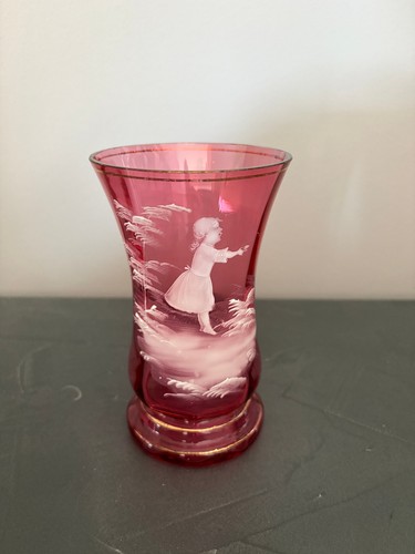 Rote handbemalte glas vase - handbemalte, glas-