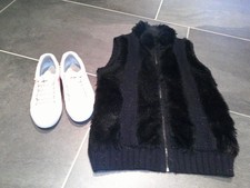 süße Fellweste Schwarz Gr.38 & Sneakers Apricot Gr.40