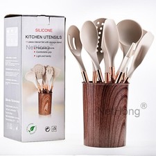 Küchenutensilien 10er Set Holz Silikon Koch Utensilien Helfer Löffel Besteck