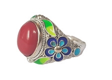 Ring Siegel Ring 925 Silber ziseliert emailliert verstellbar Handarbeit -Indien
