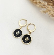 Ohrringe Windrose Black - Hängeohrringe Edelstahl Vergoldet Geschenkidee Love 