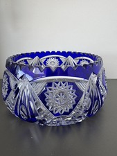 hochwertige Schale Bleikristall blau Überfangglas geschliffen