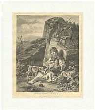 Eine Zigeunerin Georg Bastag Hund Ferkel Trachten Hütte Felsen Holzstich E 14265