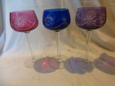 3 bunte Weingläser WeinRömer Gläser Kristall alt Überfang Vintage Schleuderstern