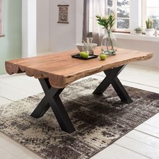 FineBuy Esszimmertisch 200 cm Akazie Vollholz Esstisch Baumstamm Küchentisch