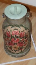 milch kanne metall alu groß floral bemalt alt bauern malerei top vintage deko