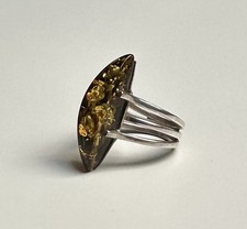 925 Silber Ring Grüner Bernstein Grün Gr. RW  55 Handarbeit