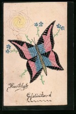Papierkunst-AK Schmetterling mit Glitzer und Sonne 