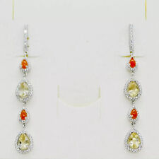 Citrin Feuer-Opal CZ Ohrringe 925 Silber 585 Weißgold vergoldet 61 x 8,5mm