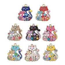 8 Gemischt Wirklich Niedliche Katze mit Kätzchen Form Goldfarben Anhänger Charms