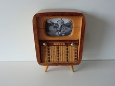 Fernseher Holz Puppenstube Puppenhaus Sandmännchen DDR Zubehör Ostalgie 50/60er