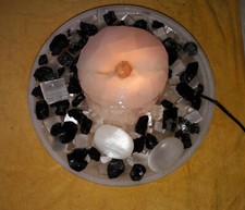 Edelsteinzimmerbrunnen "Jing und Jang"  Selenit und Schörl schwarz+weiß