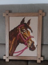 Wandbild Stickerei Gobelin Stickbild Mit Holzrahmen Pferd Pferdemotiv Vintage