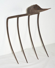 alte Mistgabel Greifer, Heugabel, Dunggabel handgeschmiedet  4 Zinken, H 33 cm