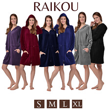 Damen Bademantel mit Reißverschluss Morgenmantel Saunamantel mit Kapuze,Pyjamas.