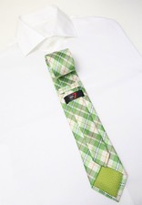 Mark Seven Krawatte Herren Einheitsgröße Grün Kariert Spitz Reine Seide Bestickt