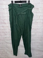 Primark Schlupfhose Leinen Viskose mit Bindegürtel mattgrün dunkelgrün Grösse 48