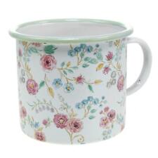 Pflanztasse Rosen Emaille Deko Tasse Weiß mit Henkel Ø9,5cm Nostalgie Vintage