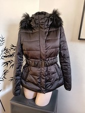 Schwarze Daunenjacke Mit Kapuze Kunstfell Gr.36-38 Hallhuber