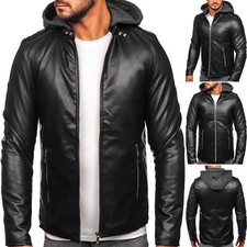 Bikerjacke Sweatjacke Kunstlederjacke Jacke Unifarben Kapuze Herren BOLF Classic