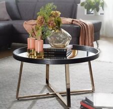 WOHNLING Couchtisch Rund Gold Wohnzimmertisch Spiegel Glas Beistelltisch Schwarz