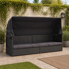Gartensofa Polyrattan Schwarz