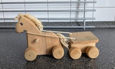 Pferd Pony aus Holz mit Anhänger Holzpferd Pferd Holzspielzeug TOP