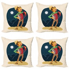 Musik 4 Teiliges Kissenbezugs Set Fröhlich Akkordeon-Spieler