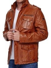 TAZZIO Jacke Lederjacke Trenchcoat Herren Echtleder Leder Mantel Parka Übergang