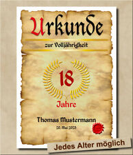 Geburtstagsurkunde 18. Geburtstag Geschenkidee Volljährigkeit Geschenkidee