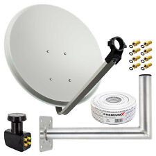 SAT Anlage 80cm Satelliten Schüssel ALU Antenne 50m Kabel Wandhalter Quad LNB 4K