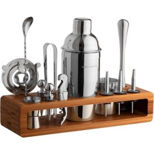 21 tlg Edelstahl Cocktail Shaker Set 680ml Shaker Barkeeper mit Bambusständer