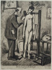 August Wilhelm Dressler, "KURZSICHTIG" Radierung, sehr selten , herrliches Blatt