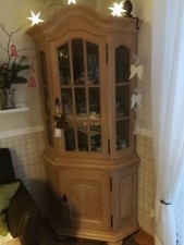 Eckvitrine, Vitrinenschrank, Schrank Eiche massiv natur hell