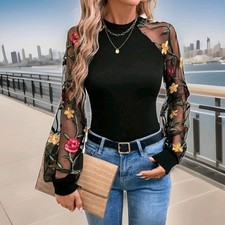 Damen Langarmshirt Mesh Mit